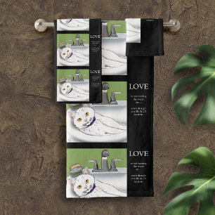 Bathroom Sink White Cat Bath Towel Set