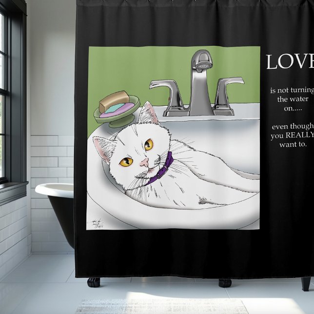 Bathroom Sink White Cat Shower Curtain (Creator Uploaded)