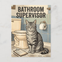 Bathroom Supervisor Funny Cat Toilet Humour