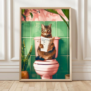 Bathroom Tabby Cat Art Print, Kitten Poster, Cute  Poster