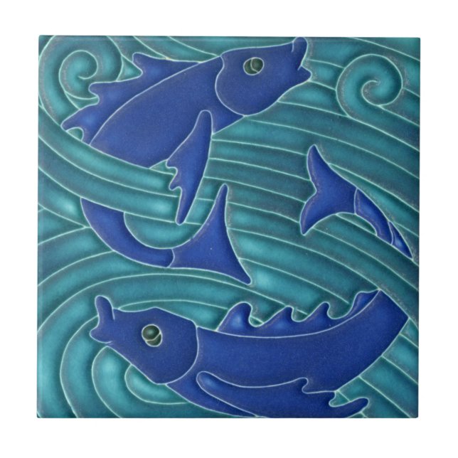 Bathroom Tile - Art Nouveau Antique Tile Pisces (Front)