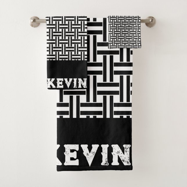 Bathroom Towel Black & White Stripe (Insitu)