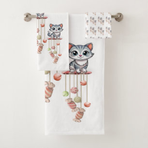 Bathroom Towel Cat, Kitten and Chimes 