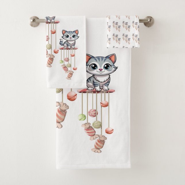 Bathroom Towel Cat, Kitten and Chimes  (Insitu)
