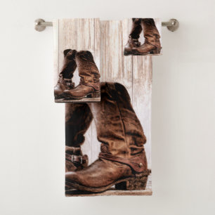 Bathroom Towel Set boots country rustic western we