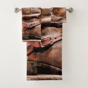 Bathroom Towel Set Cowboy Boots Barn Wood Rustic C