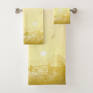 Bathroom Towel Set Sunny Morning Farm Country Rust