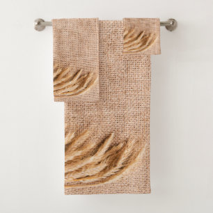 Bathroom Towel Set Wheat on Burlap Sack Country Ru