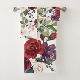 Bathroom Towel Set White Roses Gold Geometric