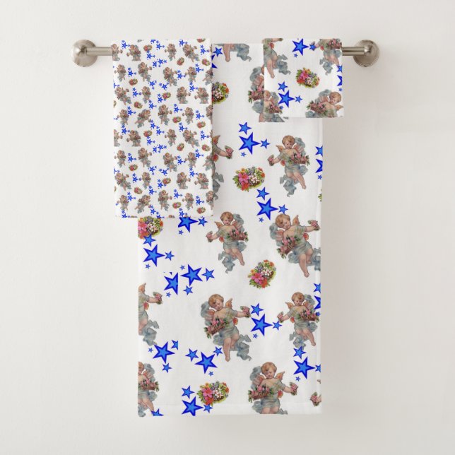 Bathroom Towel Sets Angel Blue Stars (Insitu)