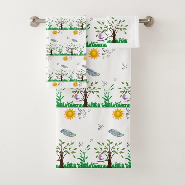 Bathroom Towel Sets Birds (Insitu)