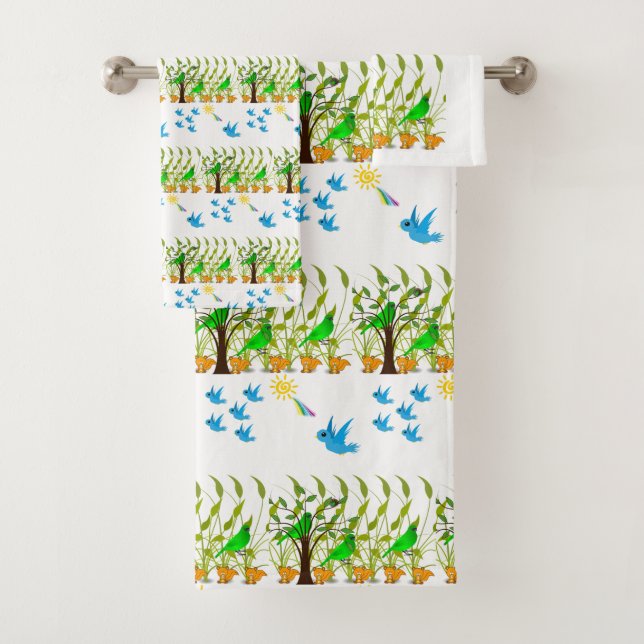Bathroom Towel Sets Birds (Insitu)