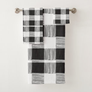 Bathroom Towel Sets Black and White Plaid