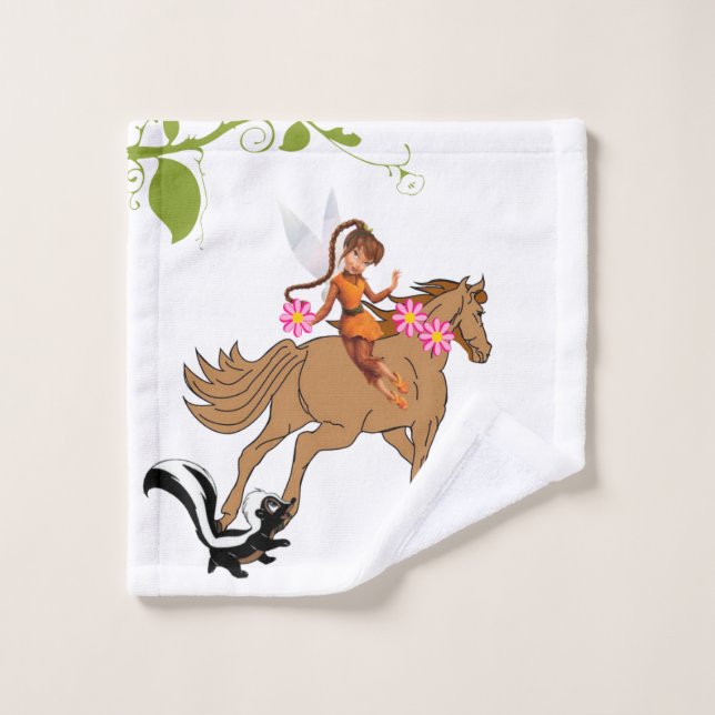 Bathroom Towel Sets Brown Horse Skunk Floral Fairy (Wash Cloth)