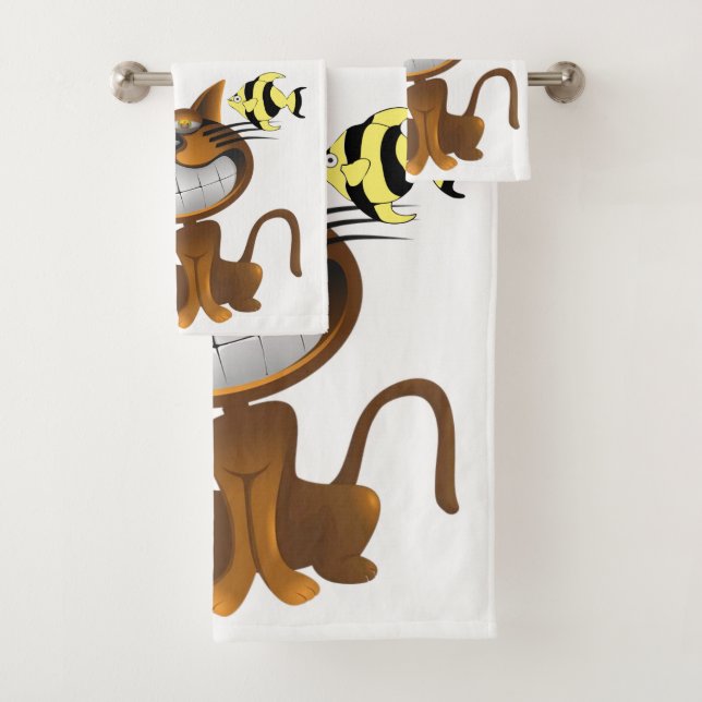 Bathroom Towel Sets Cat Fish (Insitu)