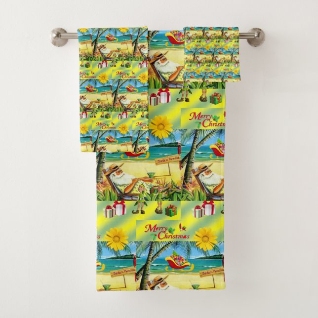 Bathroom Towel Sets Christmas Beach Bum Santa  (Insitu)
