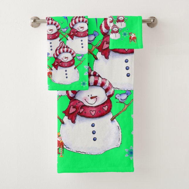 Bathroom Towel Sets Christmas Snowman Santa  (Insitu)