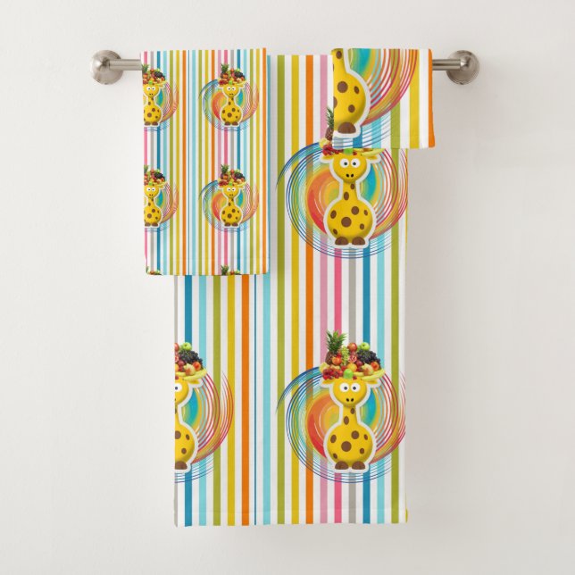 Bathroom Towel Sets Colourful Fruit Giraffe (Insitu)
