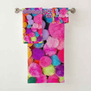 Bathroom Towel Sets Colourful Pom Poms