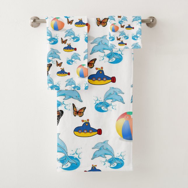 Bathroom Towel Sets Dolphins Butterfly (Insitu)