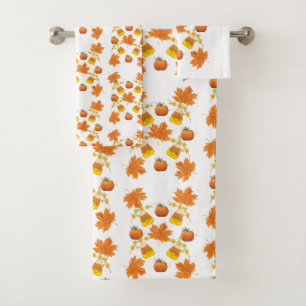 Bathroom Towel Sets Fall Leaves Pumpkins 