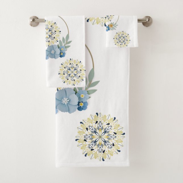 Bathroom Towel Sets Floral Mandala (Insitu)