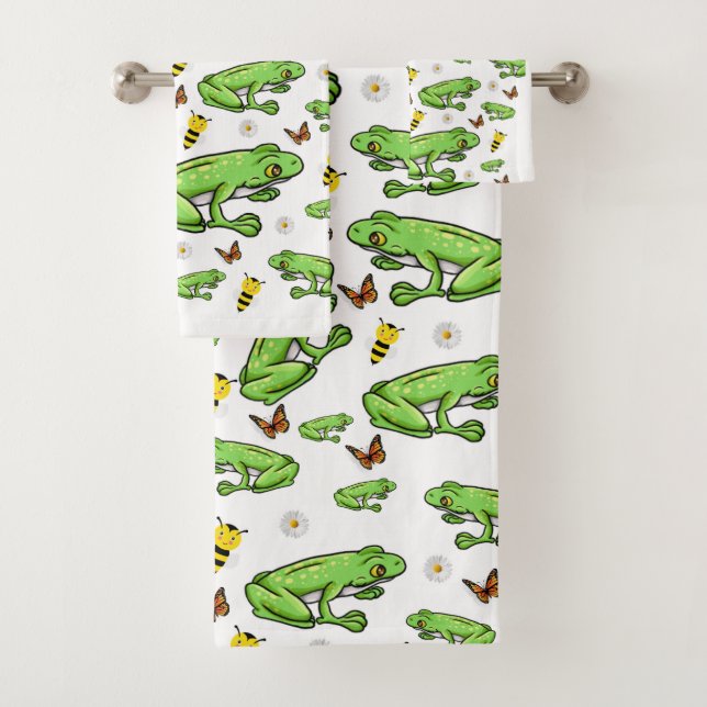 Bathroom Towel Sets Frogs Butterfly (Insitu)