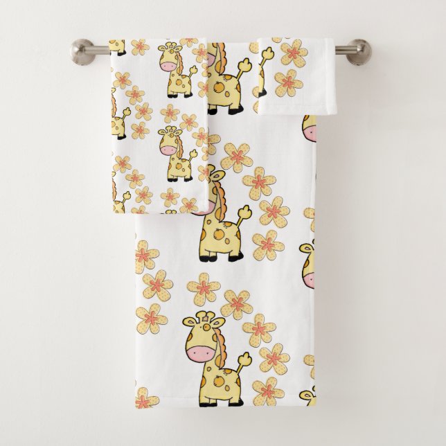 Bathroom Towel Sets Giraffe Floral  (Insitu)