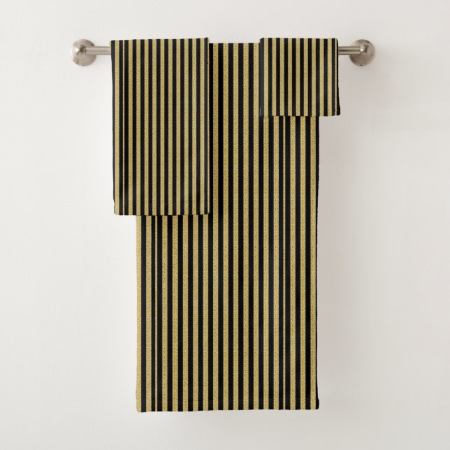 Bathroom Towel Sets Gold and Black Stripe (Insitu)