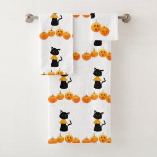 Bathroom Towel Sets Halloween, Black Cat