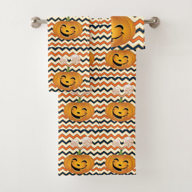 Bathroom Towel Sets Halloween, Pumpkin (Insitu)