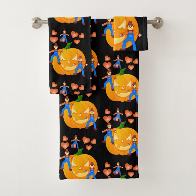 Bathroom Towel Sets Halloween, Pumpkin (Insitu)