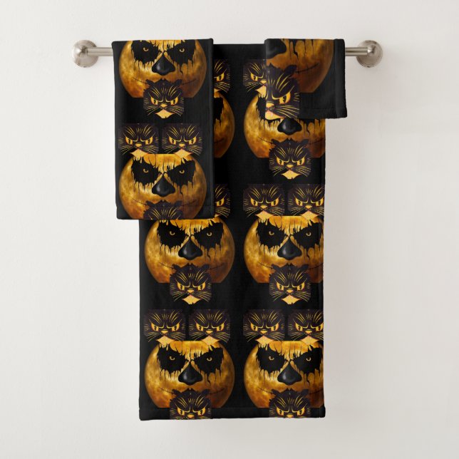 Bathroom Towel Sets Halloween, Pumpkin (Insitu)