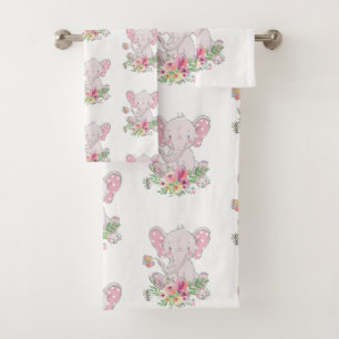 Bathroom Towel Sets Pink Elephant Floral 