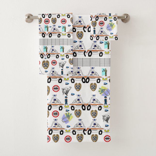 Bathroom Towel Sets Police Cars (Insitu)