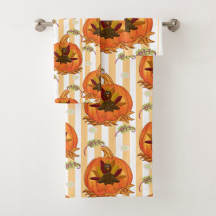 Bathroom Towel Sets Pumpkin Orange Turkey