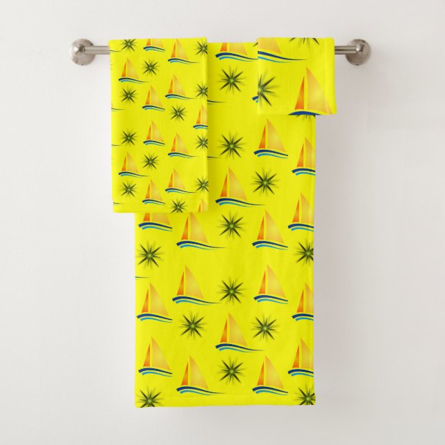 Bathroom Towel Sets Sailboats (Insitu)