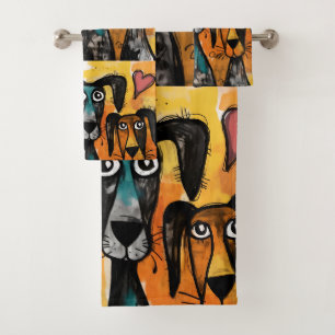 Bathroom Towel Sets Valentine's Day Dog Red Heart