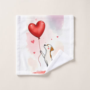 Bathroom Towel Sets Valentine's Day Dog Red Heart