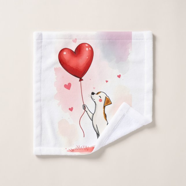 Bathroom Towel Sets Valentine's Day Dog Red Heart (Wash Cloth)