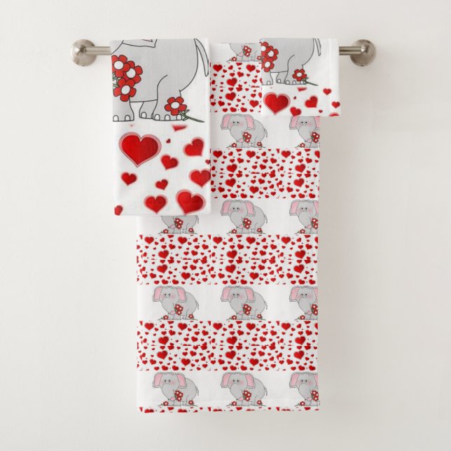 Bathroom Towel Sets Valentine's Day Elephant (Insitu)