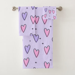 Bathroom Towel Sets Valentine's Day Pink Purple