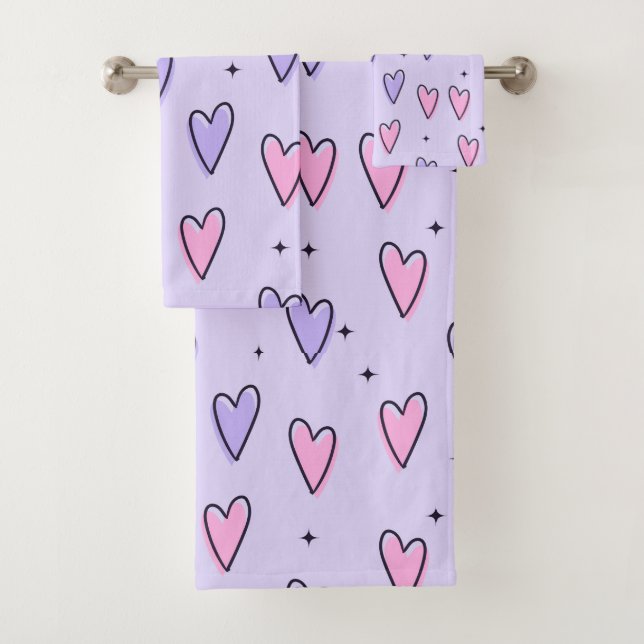 Bathroom Towel Sets Valentine's Day Pink Purple  (Insitu)