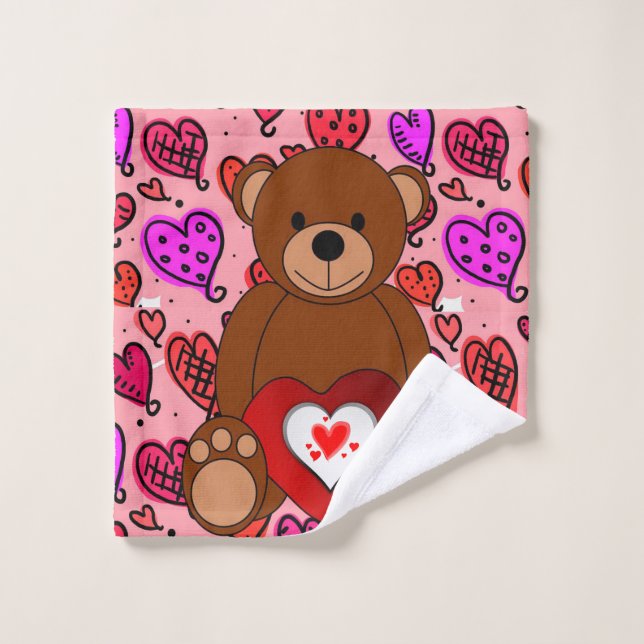 Bathroom Towel Sets Valentine's Day, Teddy Bear (Wash Cloth)