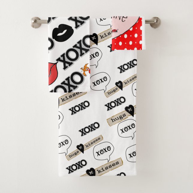 Bathroom Towel Sets Valentine's Day Xoxo Hearts (Insitu)