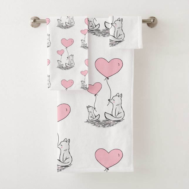 Bathroom Towel Sets Valentine's Foxy Pink Hearts (Insitu)