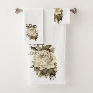 Bathroom Towel Sets Vintage White Rose Floral