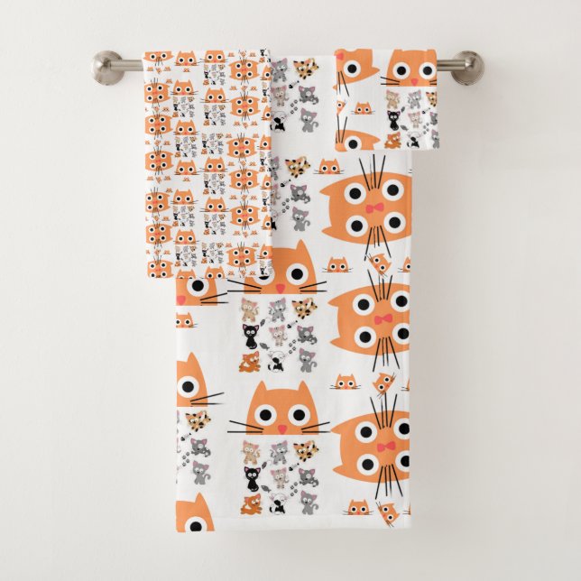 Bathroom Towel Sets Whimsical Cats (Insitu)