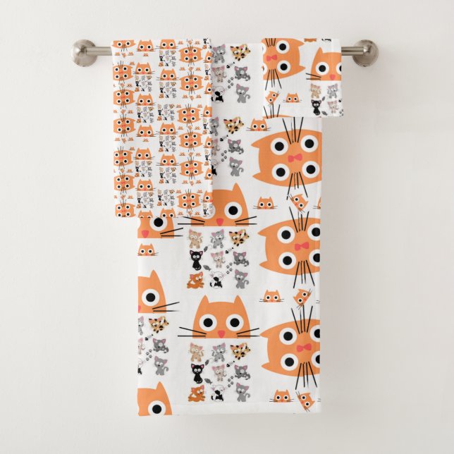 Bathroom Towel Sets Whimsical Cats Kittens (Insitu)