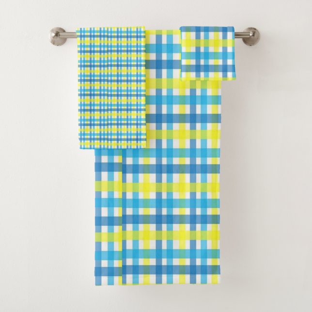 Bathroom Towel Sets Yellow Blue Plaid (Insitu)